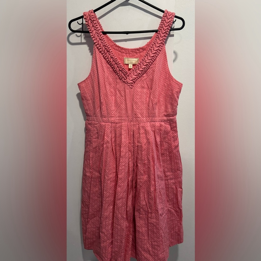Anthropologie x Moulinette Soeurs polka dots pink cotton pocket vneck pleats US4